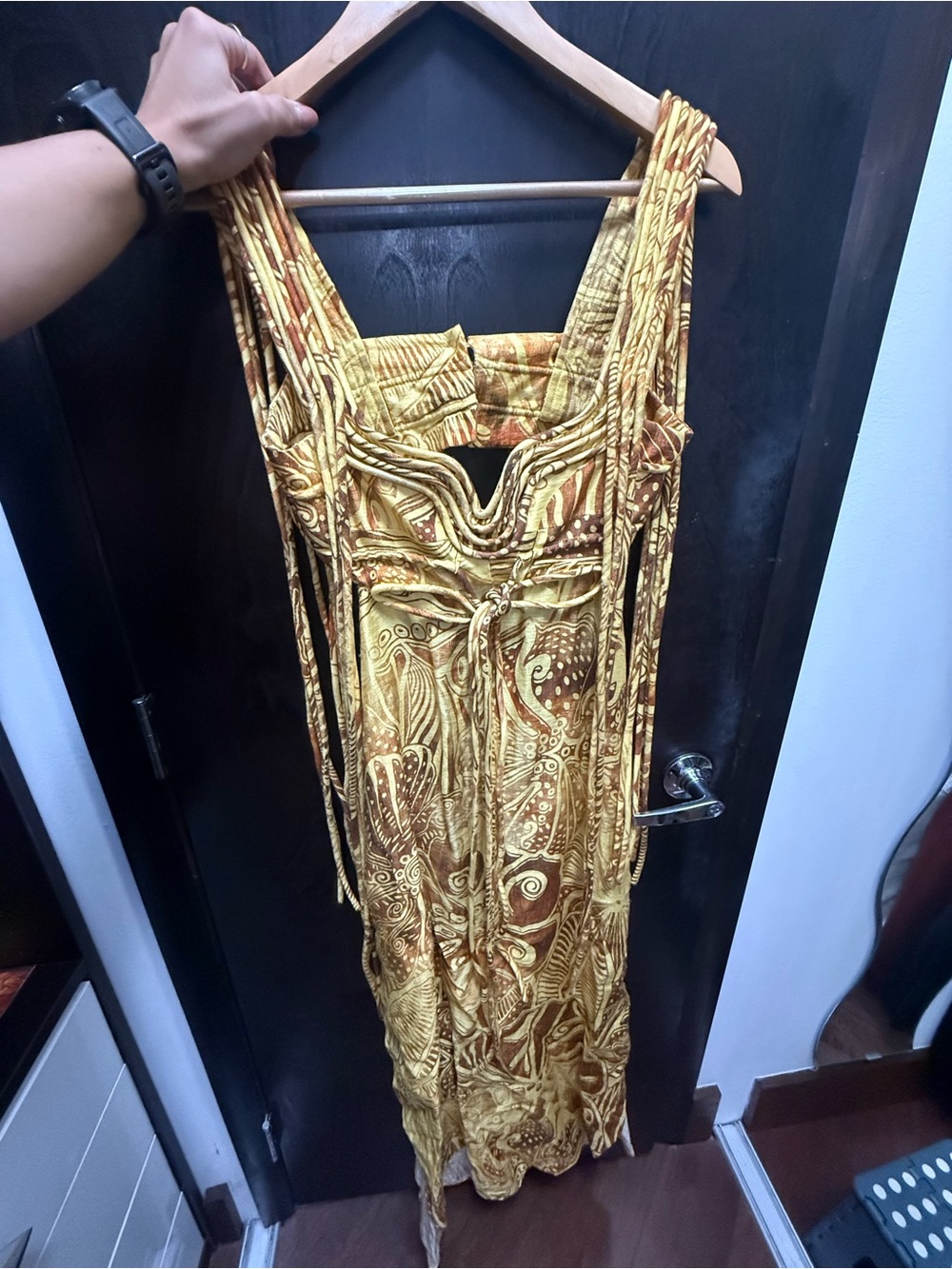 Alexis Gold Patterned Maxi Dress with Tie Waist